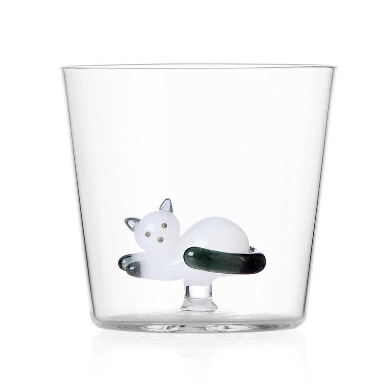 Glas mit liegender Katze weiß/smoke