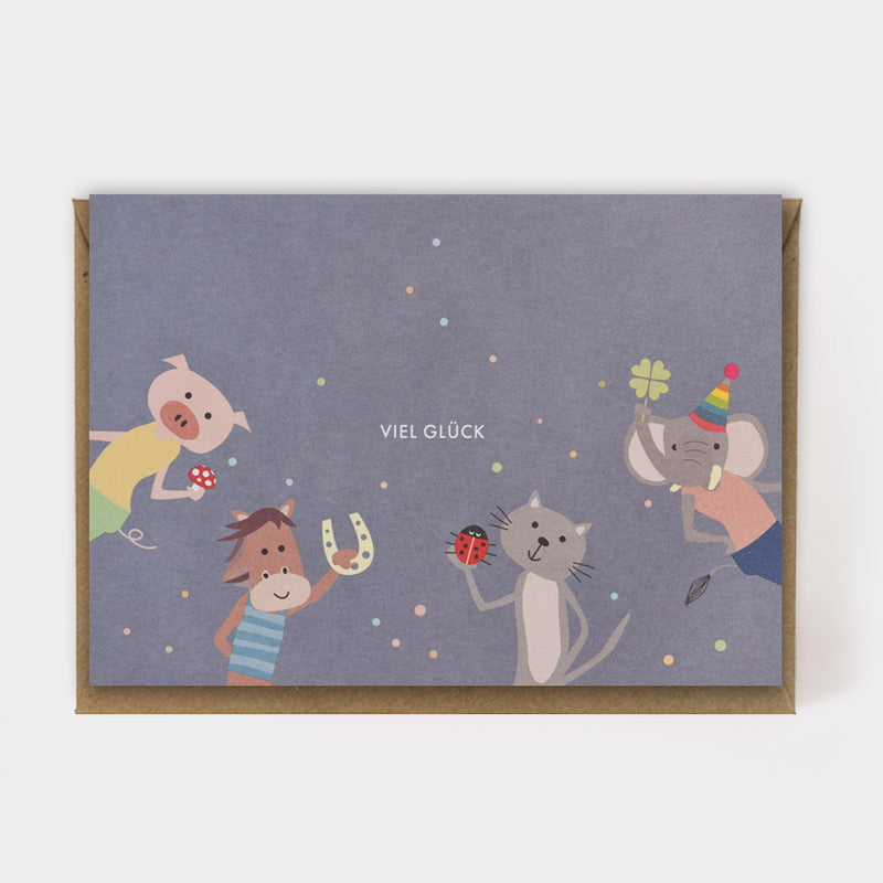Klappkarte mit Kuvert VIEL GLÜCK TIERE