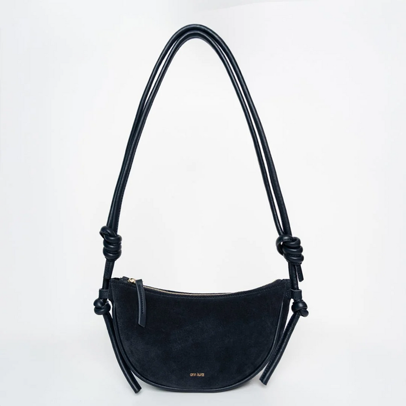 Mini-Halbmond-Umhängetasche mit Knoten - Wildleder Navy