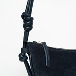 Mini-Halbmond-Umhängetasche mit Knoten - Wildleder Navy