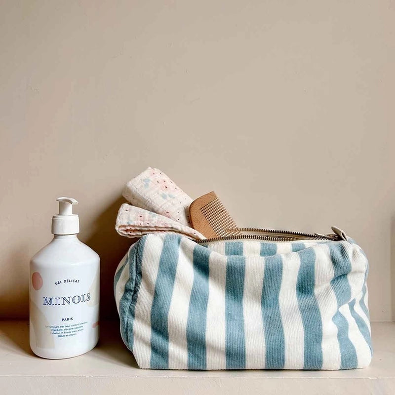 Kulturtasche - Gestreift & Hellblau