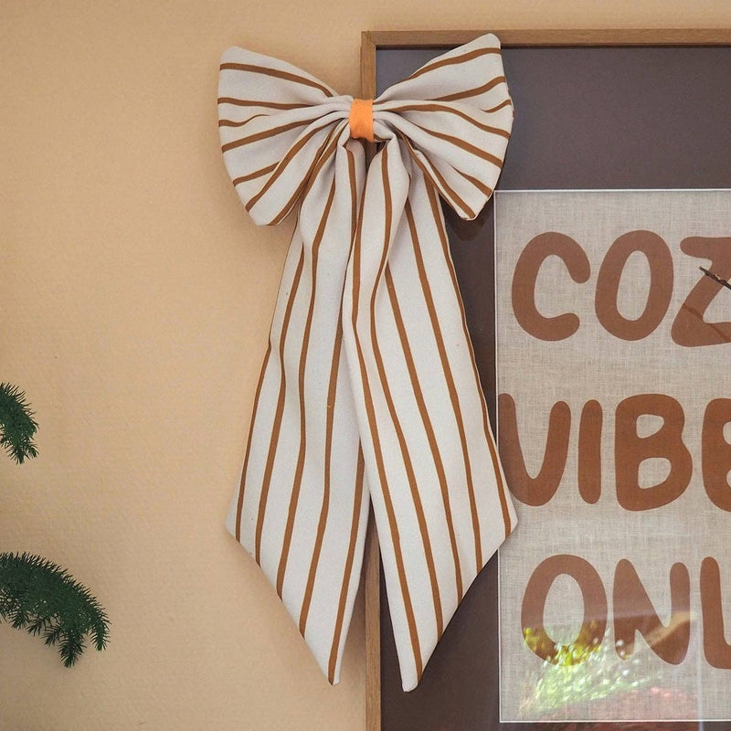 Weihnachtsschmuck Schleife creme/braun schmal gestreift