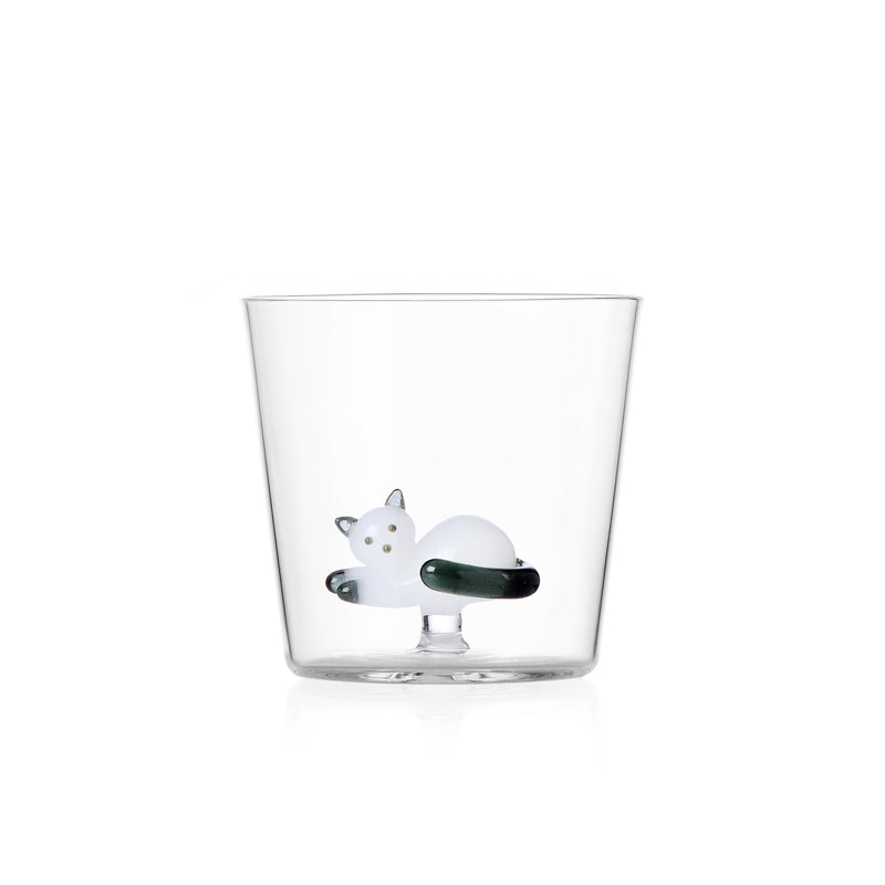 Glas mit liegender Katze weiß/smoke