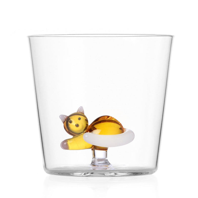 Glas mit liegender Katze amber/weiß