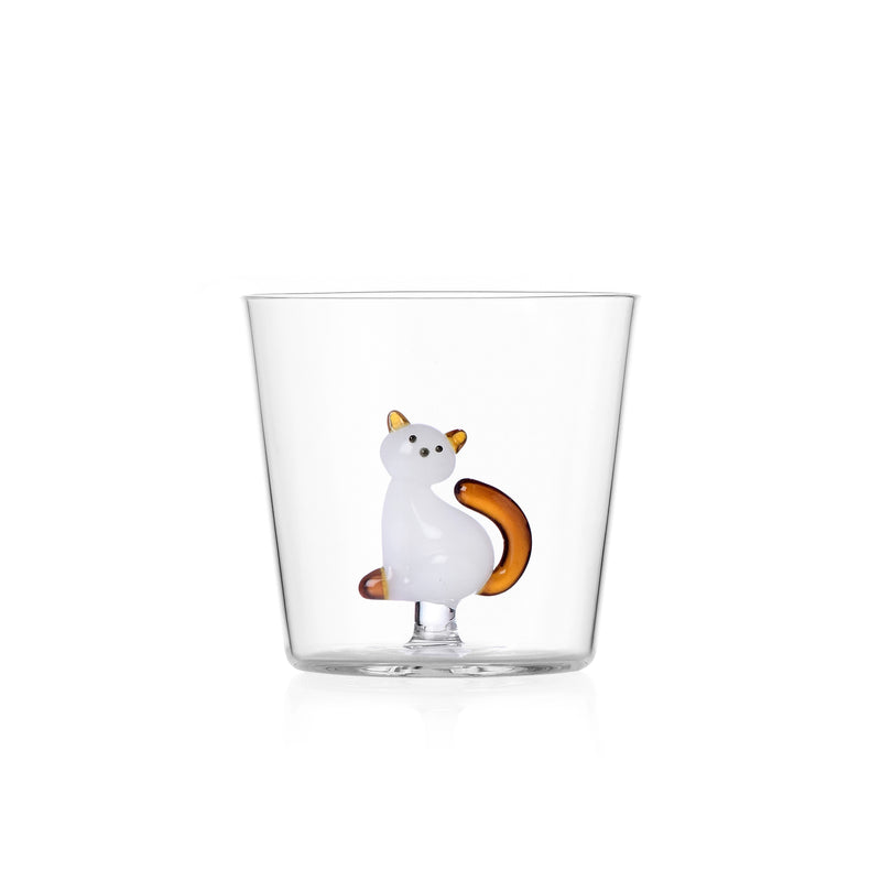 Glas mit Katze weiß/amber
