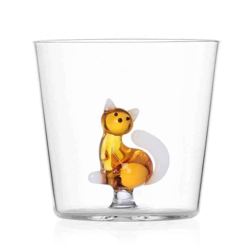 Glas mit Katze Amber/weiß
