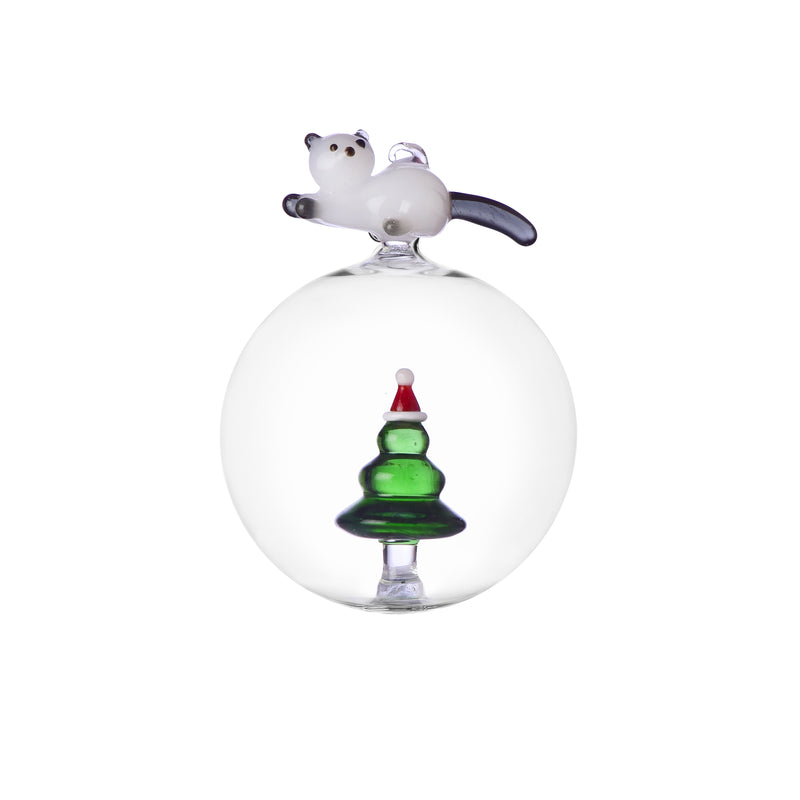 Glaskugel Christbaum und Katze