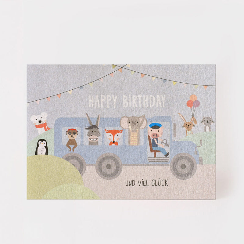 Postkarte HAPPY BIRTHDAY BUS