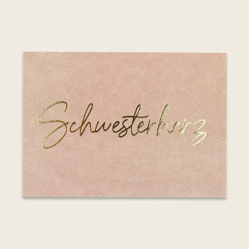 Postkarte mit Goldeffekten – Schwesterherz