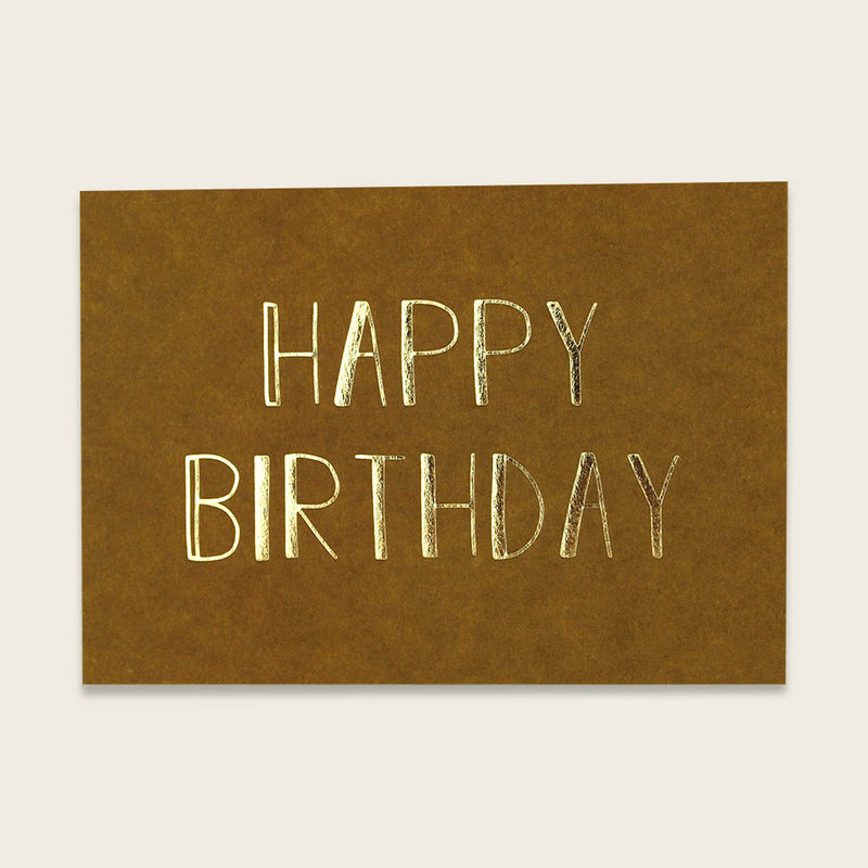 Postkarte braun mit Goldeffekten – Happy Birthday