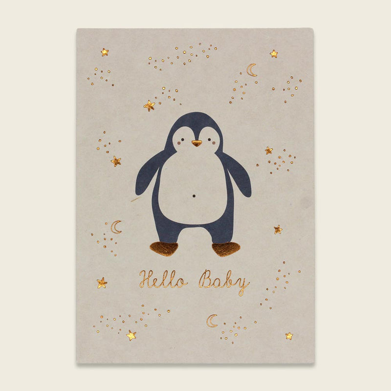 Postkarte Pinguin blau "Hello Baby"