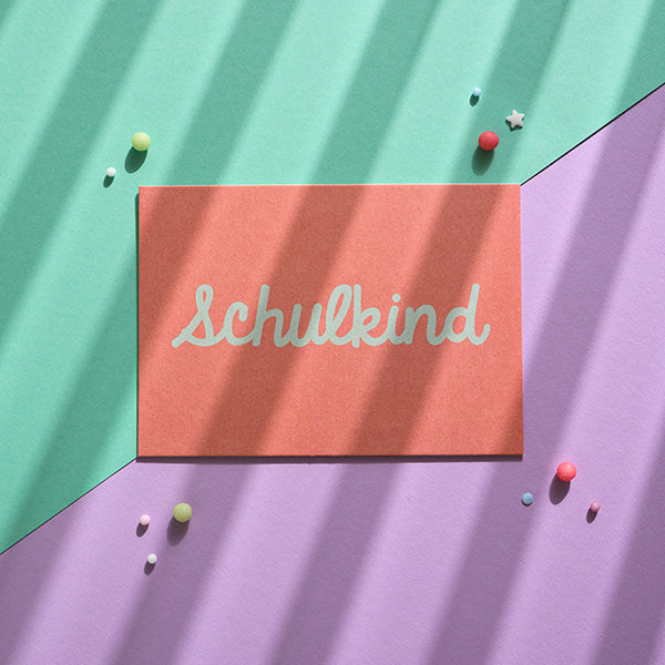 Postkarte SCHULKIND rosa/blau