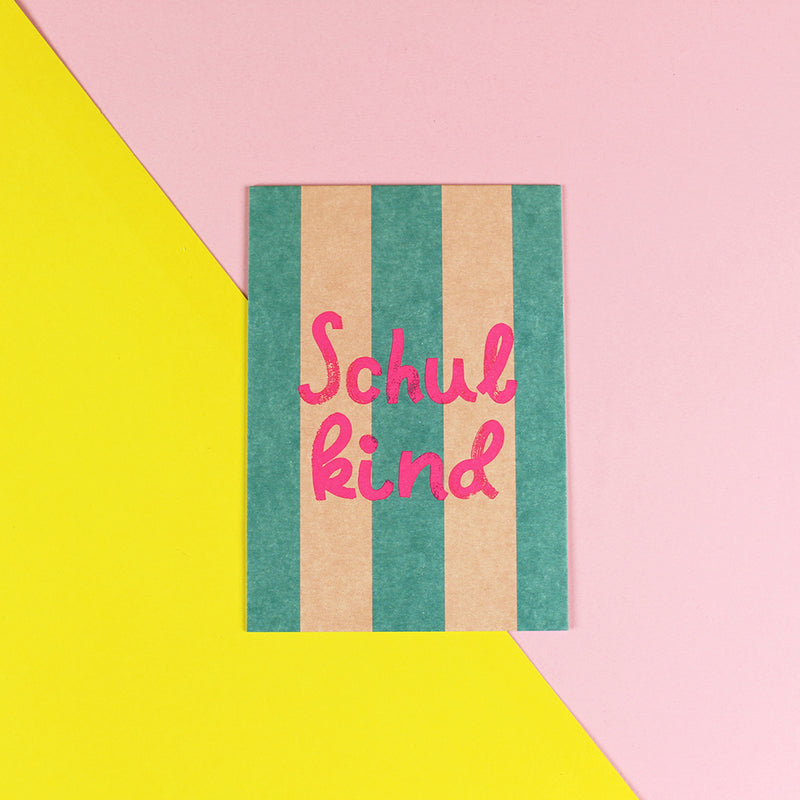 Postkarte SCHULKIND petrol/rosa