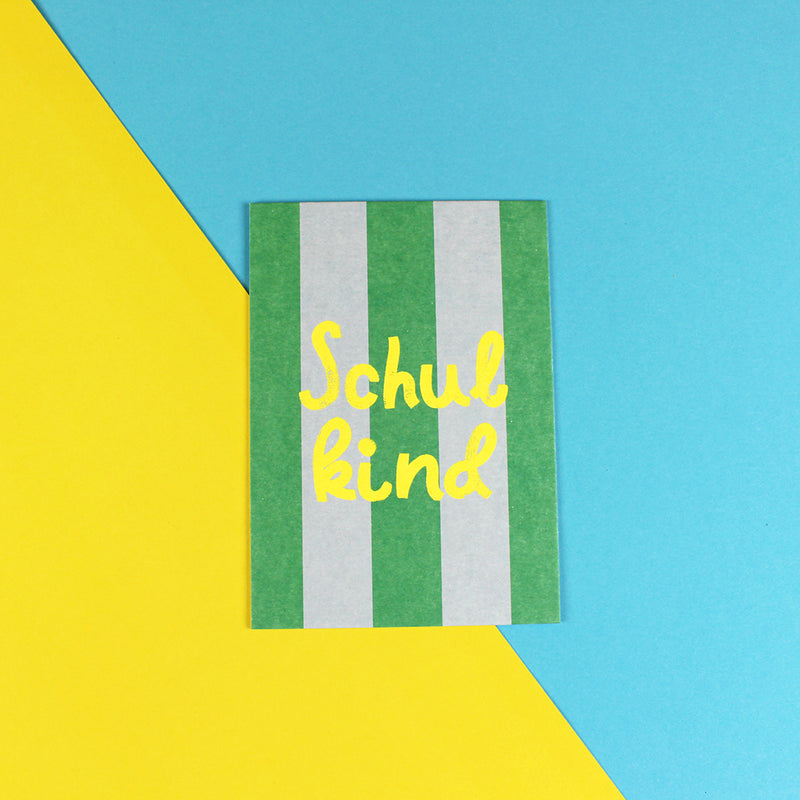 Postkarte SCHULKIND grün/blau