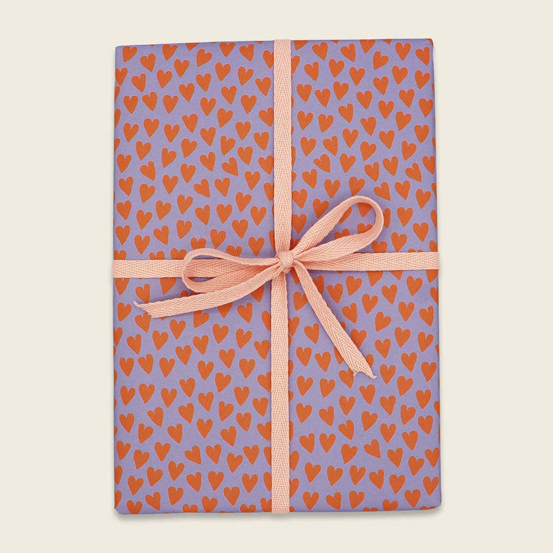 Geschenkpapier Herzen, flieder/orange