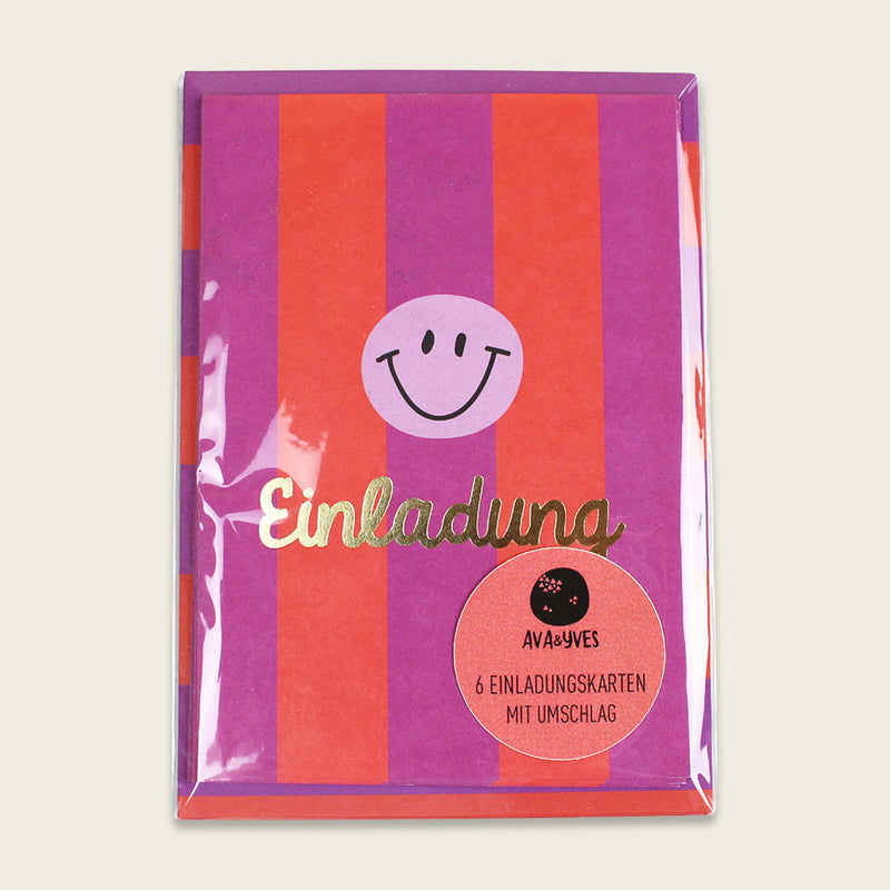 Einladungskarten-Set  – Stripes violett/koralle/flieder