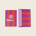 Einladungskarten-Set  – Stripes violett/koralle/flieder