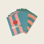 Einladungskarten-Set mit Goldfolie – Stripes türkis/lachs/koralle