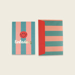 Einladungskarten-Set mit Goldfolie – Stripes türkis/lachs/koralle