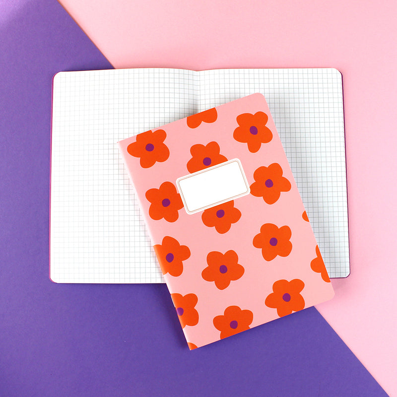 Notizheft Flowers rose/orange/violett kariert
