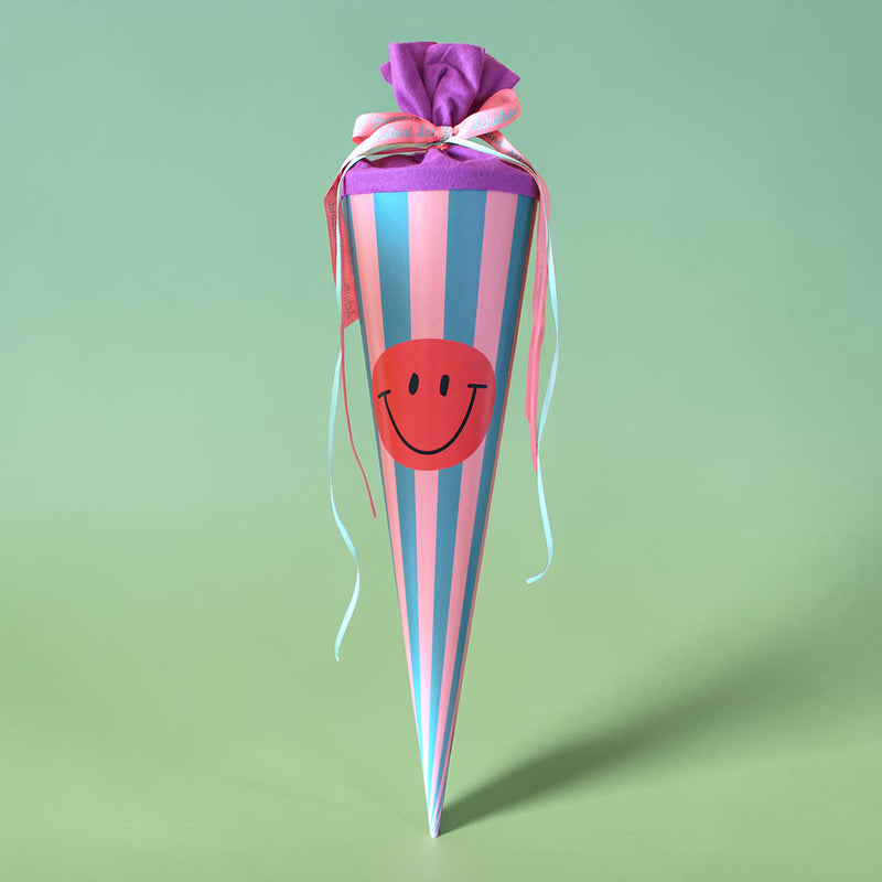Schultüte Stripes türkis/rose mit SMILE 70cm