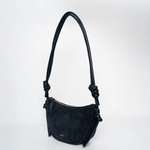 Mini-Halbmond-Umhängetasche mit Knoten - Wildleder Navy