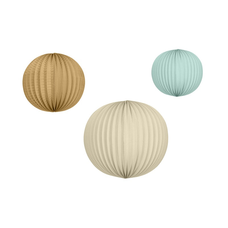 Lampion - Set hellblau, braun, creme