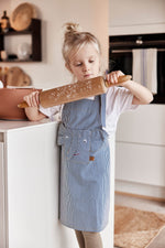 elephant apron made of striped denim