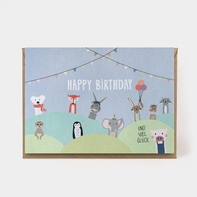 Folding card with envelope "Happy Birthday Animals"